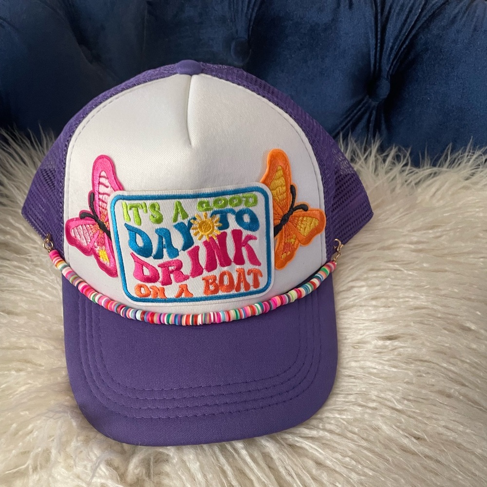 Women’s Custom Made Purple Trucker Hat with Colorful Embroidered Patch